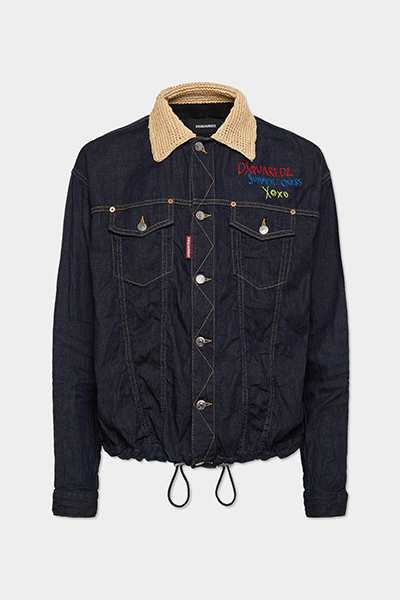 Summer Lovers Dark Wash Raffia Collar Drawstring Shirt