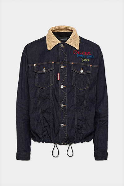 Summer Lovers Dark Wash Raffia Collar Drawstring Shirt